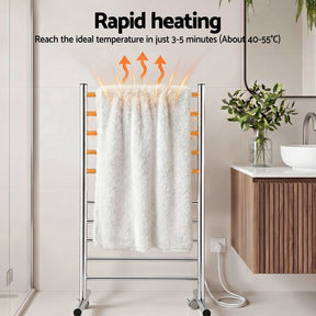 Devanti 10 - Bar Freestanding Heated Towel Rail 3 - 5 Mins Fast Heating Electric Towel Warmer for Bathroom Winter Drying Stainless Steel Plug In 100W - SportZone.co.nz