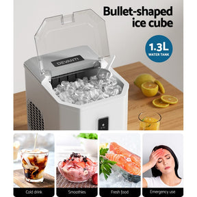 Devanti 12kg Ice Maker Machine Portable Ice Cube Tray Bar Countertop 2L Black - SportZone.co.nz