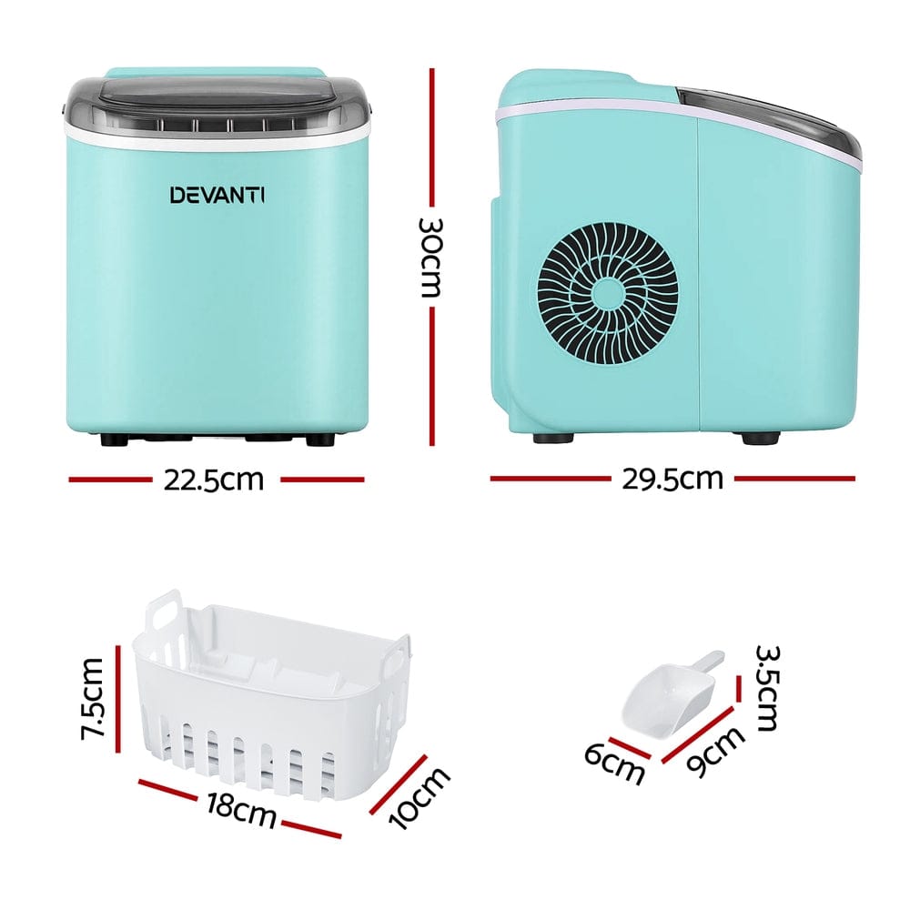 Devanti 12kg Ice Maker Machine w/Self Cleaning Green - SportZone.co.nz