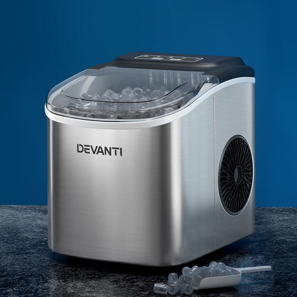 Devanti 12kg Ice Maker Machine w/Self Cleaning Silver - SportZone.co.nz
