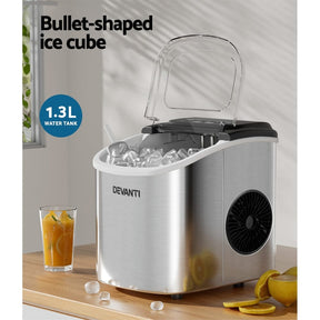 Devanti 12kg Ice Maker Machine w/Self Cleaning Silver - SportZone.co.nz