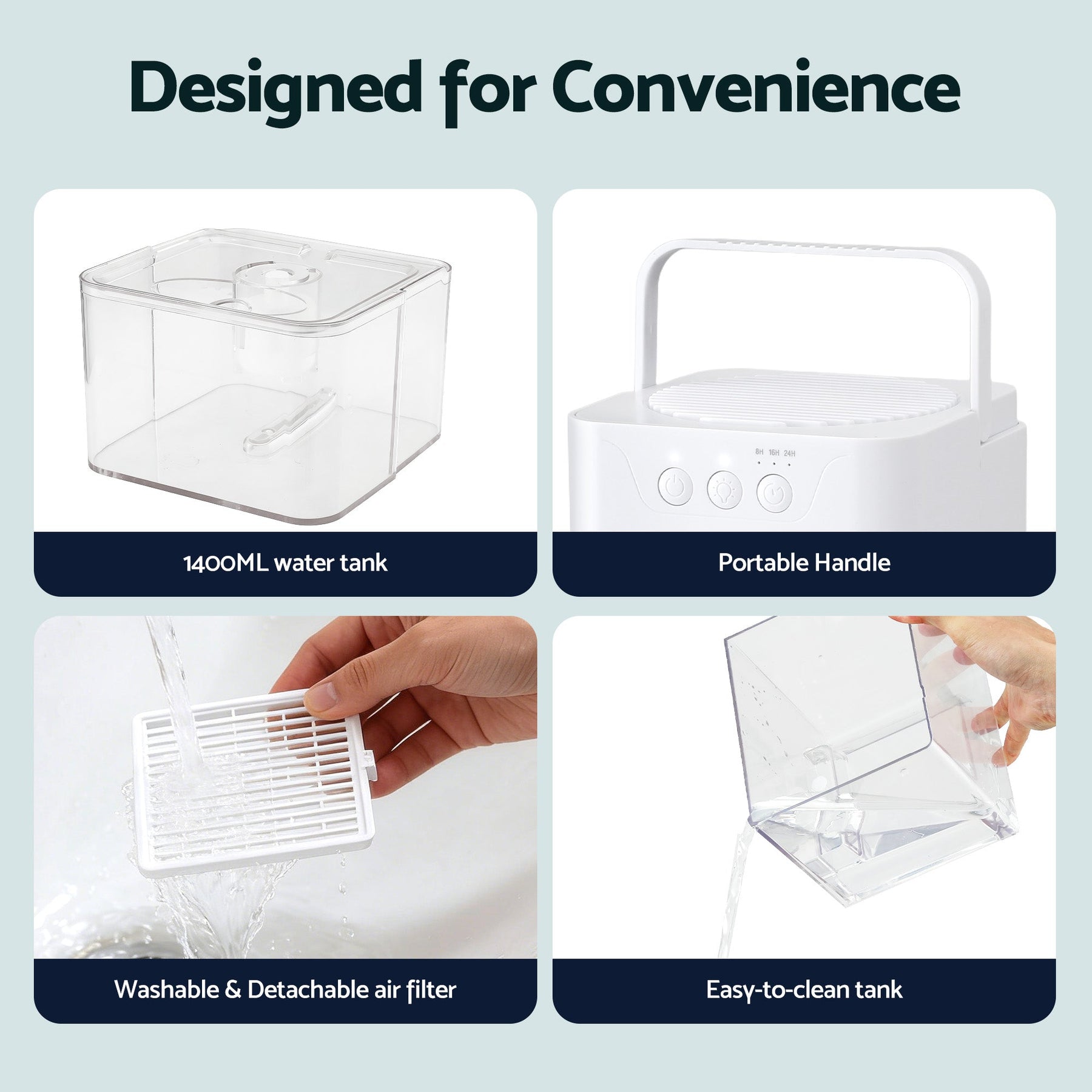 Devanti 1400ML Portable Dehumidifier Quiet Sleep Mode Timer Auto Off Bedroom White - SportZone.co.nz