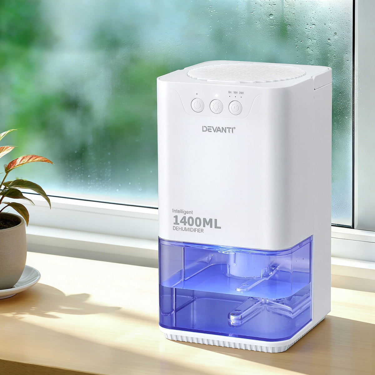 Devanti 1400ML Portable Dehumidifier Quiet Sleep Mode Timer Auto Off Bedroom White - SportZone.co.nz