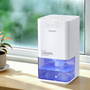 Devanti 1400ML Portable Dehumidifier Quiet Sleep Mode Timer Auto Off Bedroom White - SportZone.co.nz
