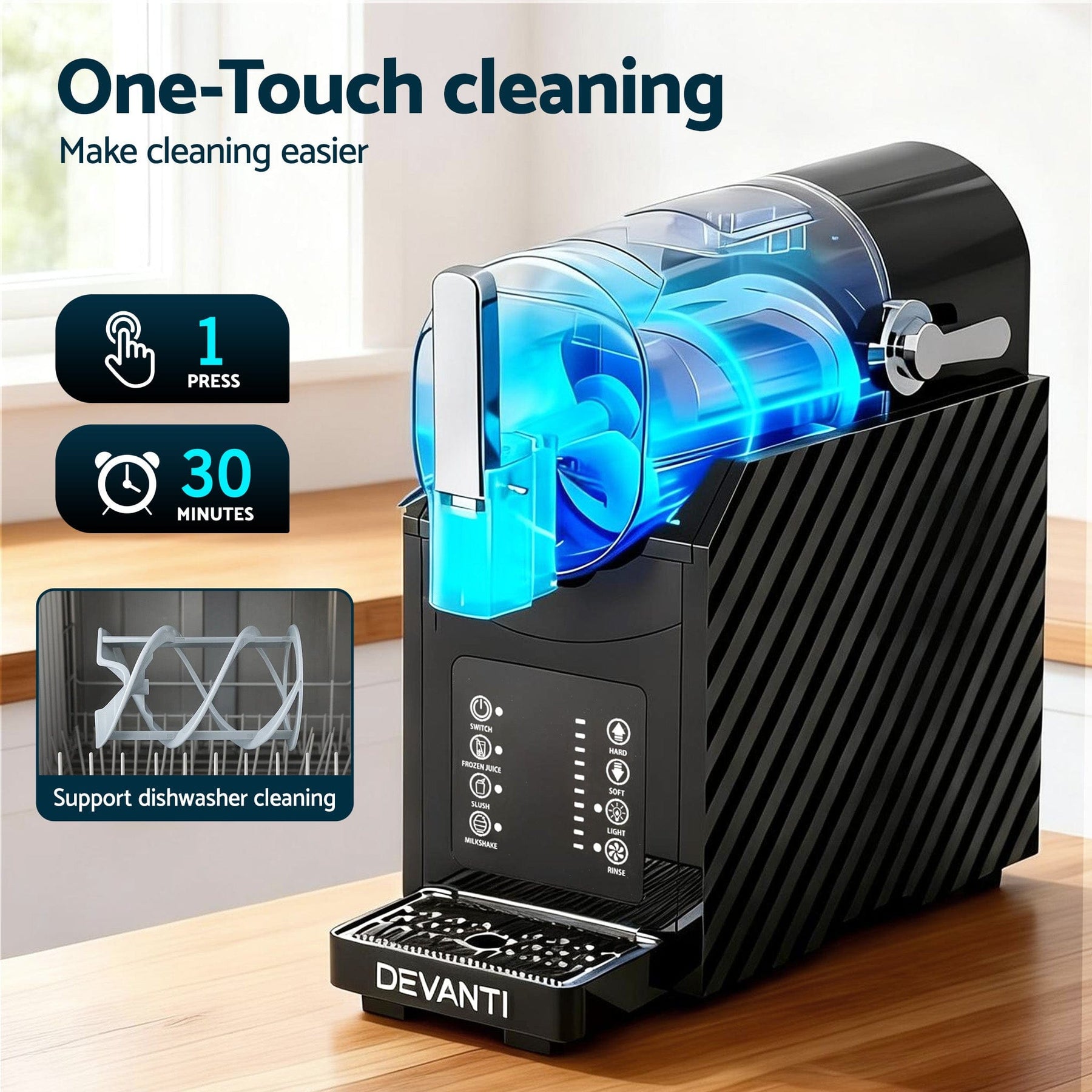 Devanti 1.8L Slushie Machine Maker Frozen Smoothies Milkshakes Black - SportZone.co.nz