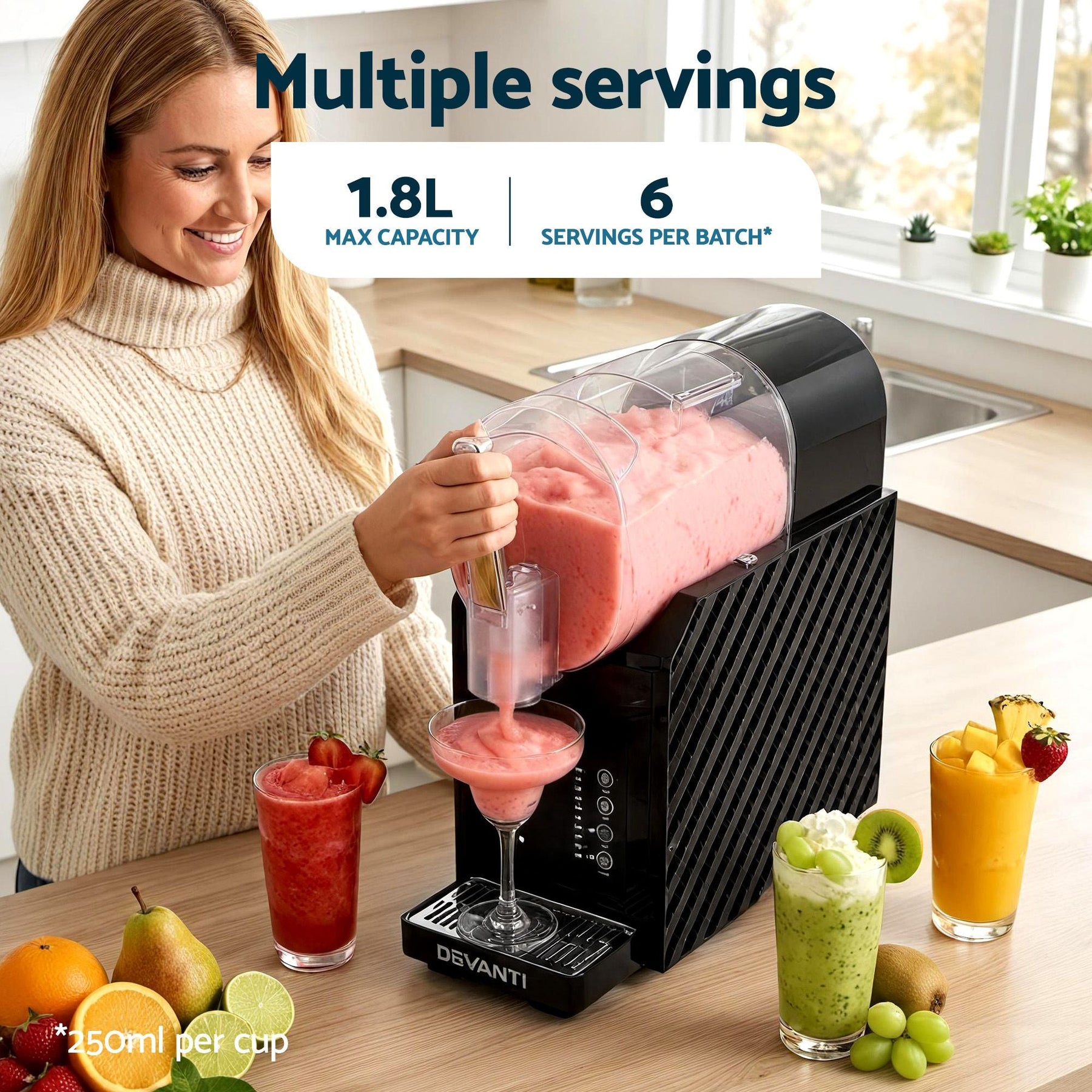 Devanti 1.8L Slushie Machine Maker Frozen Smoothies Milkshakes Black - SportZone.co.nz