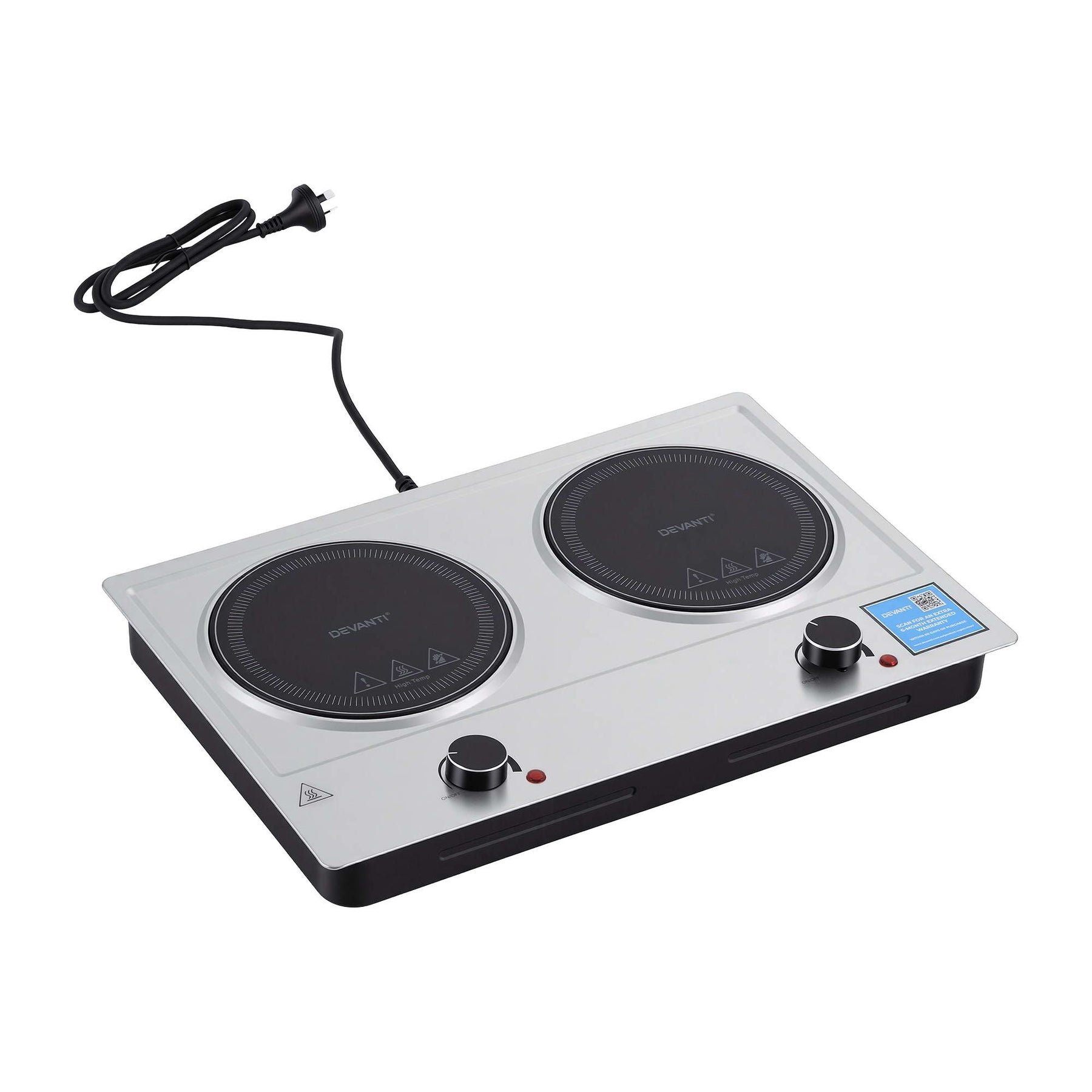 Devanti 2 Hobs Ceramic Cooktop Electric Hot Plate Infrared Knob Control 2400W - SportZone.co.nz