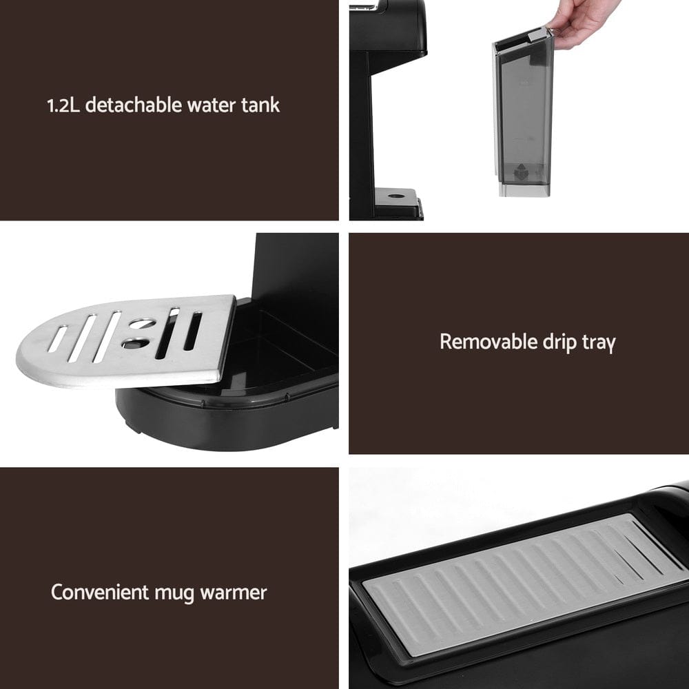 Devanti 20 Bar Coffee Machine Espresso Cafe Maker Black - SportZone.co.nz