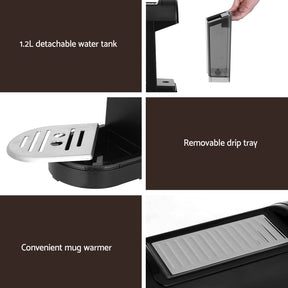 Devanti 20 Bar Coffee Machine Espresso Cafe Maker Black - SportZone.co.nz