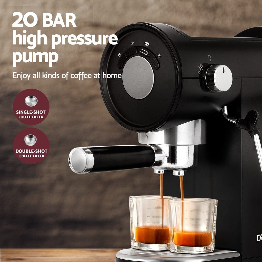 Devanti 20 Bar Coffee Machine Espresso Cafe Maker Black - SportZone.co.nz