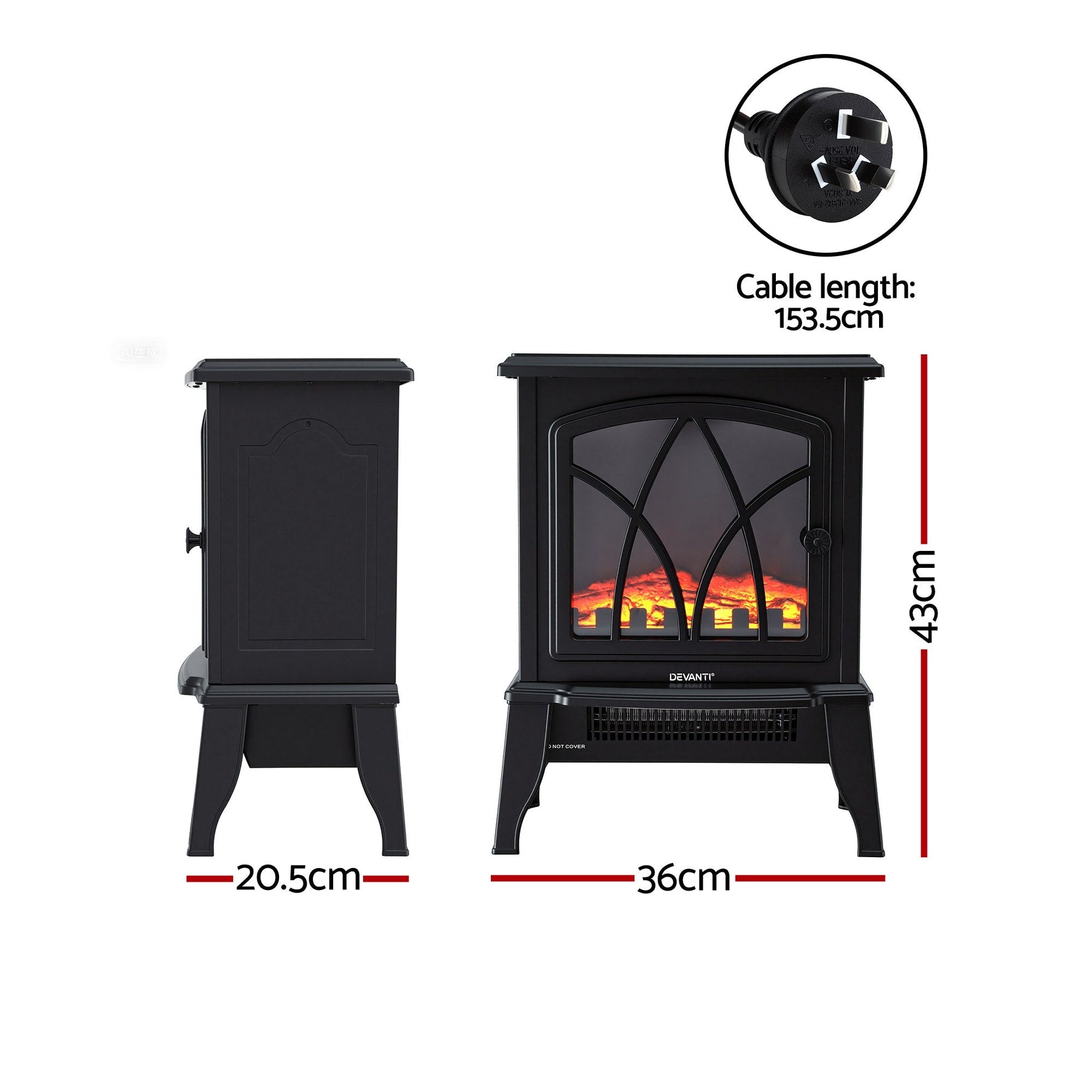 Devanti 2000W Electric Fireplace Heater Stove Freestanding 3D Flame Effect Indoor Space Heaters - SportZone.co.nz