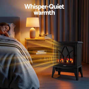Devanti 2000W Electric Fireplace Heater Stove Freestanding 3D Flame Effect Indoor Space Heaters - SportZone.co.nz