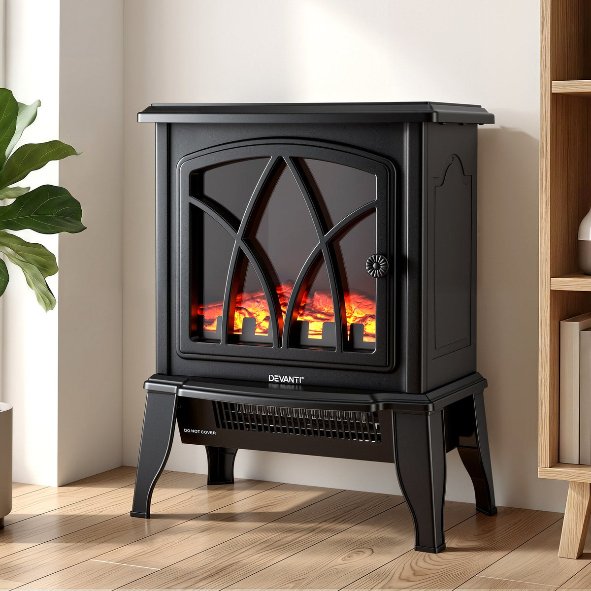 Devanti 2000W Electric Fireplace Heater Stove Freestanding 3D Flame Effect Indoor Space Heaters - SportZone.co.nz