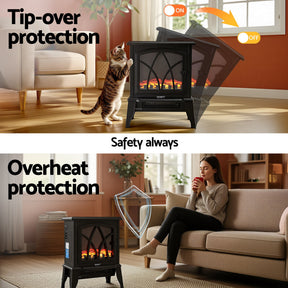 Devanti 2000W Electric Fireplace Heater Stove Freestanding 3D Flame Effect Indoor Space Heaters - SportZone.co.nz