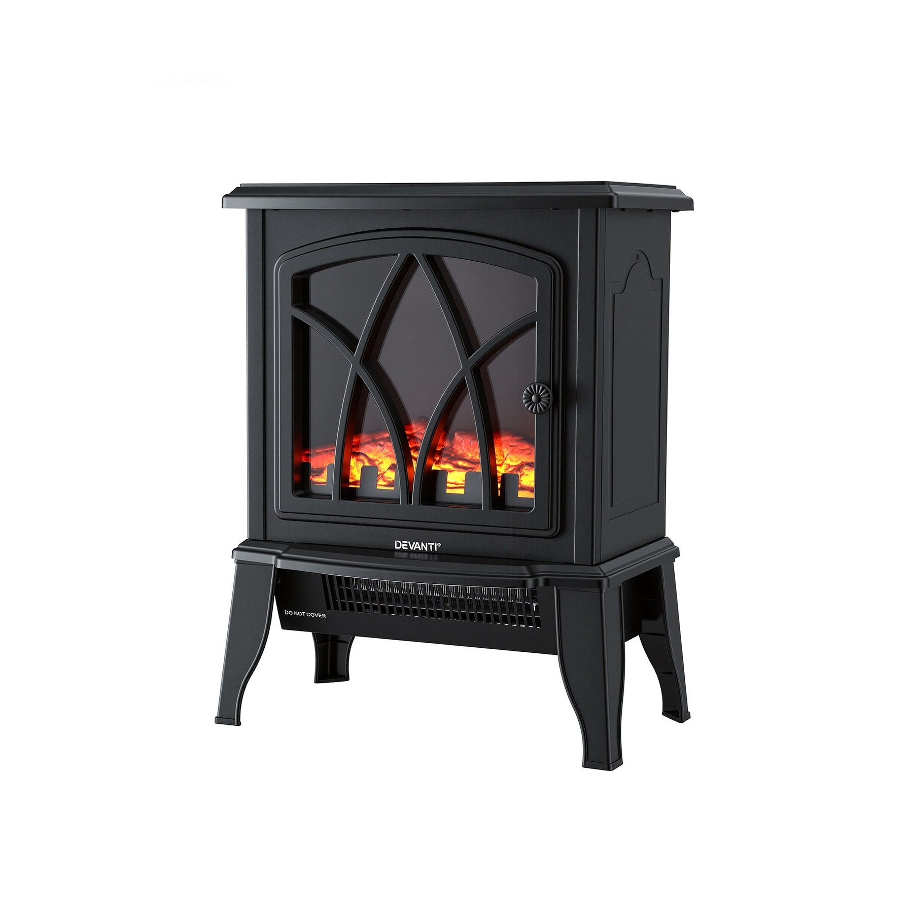 Devanti 2000W Electric Fireplace Heater Stove Freestanding 3D Flame Effect Indoor Space Heaters - SportZone.co.nz