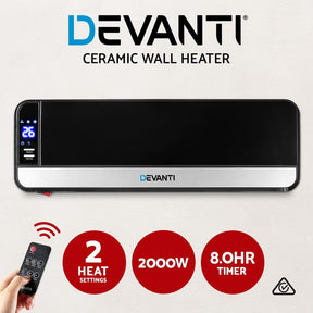 Devanti 2000W Wall Mounted Panel Heater - Black - SportZone.co.nz