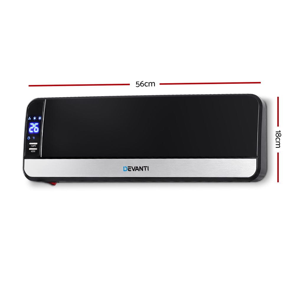 Devanti 2000W Wall Mounted Panel Heater - Black - SportZone.co.nz