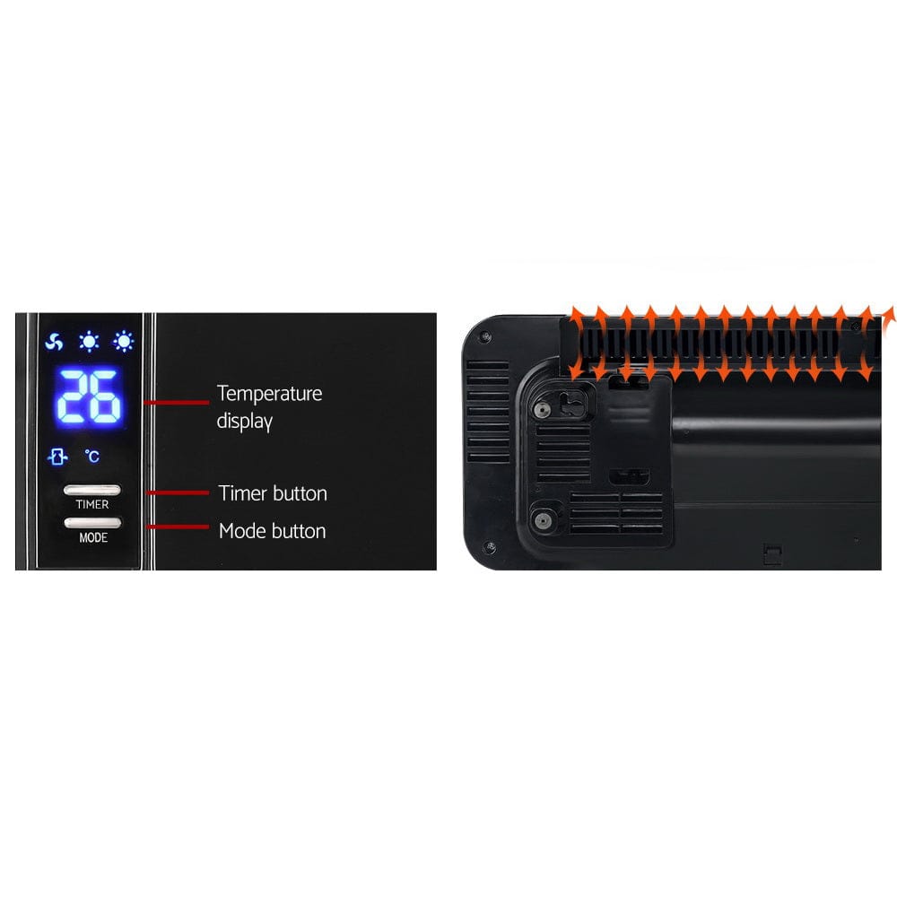 Devanti 2000W Wall Mounted Panel Heater - Black - SportZone.co.nz