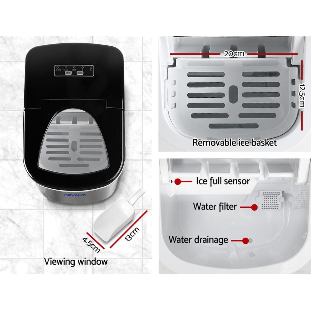 Devanti 2.4L Stainless Steel Portable Ice Cube Maker - SportZone.co.nz
