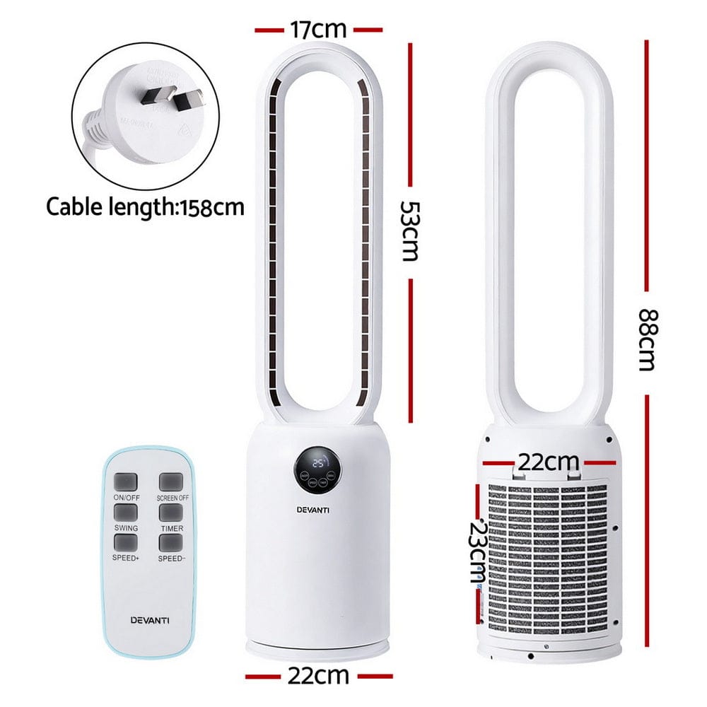 Devanti 2in1 Bladeless Fan Air Purification W/ Remote 88cm - SportZone.co.nz