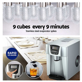 Devanti 2L Portable Ice Cuber Maker & Water Dispenser - Silver - SportZone.co.nz
