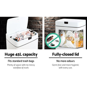Devanti 45L Motion Sensor Bin Rubbish Automatic White - SportZone.co.nz