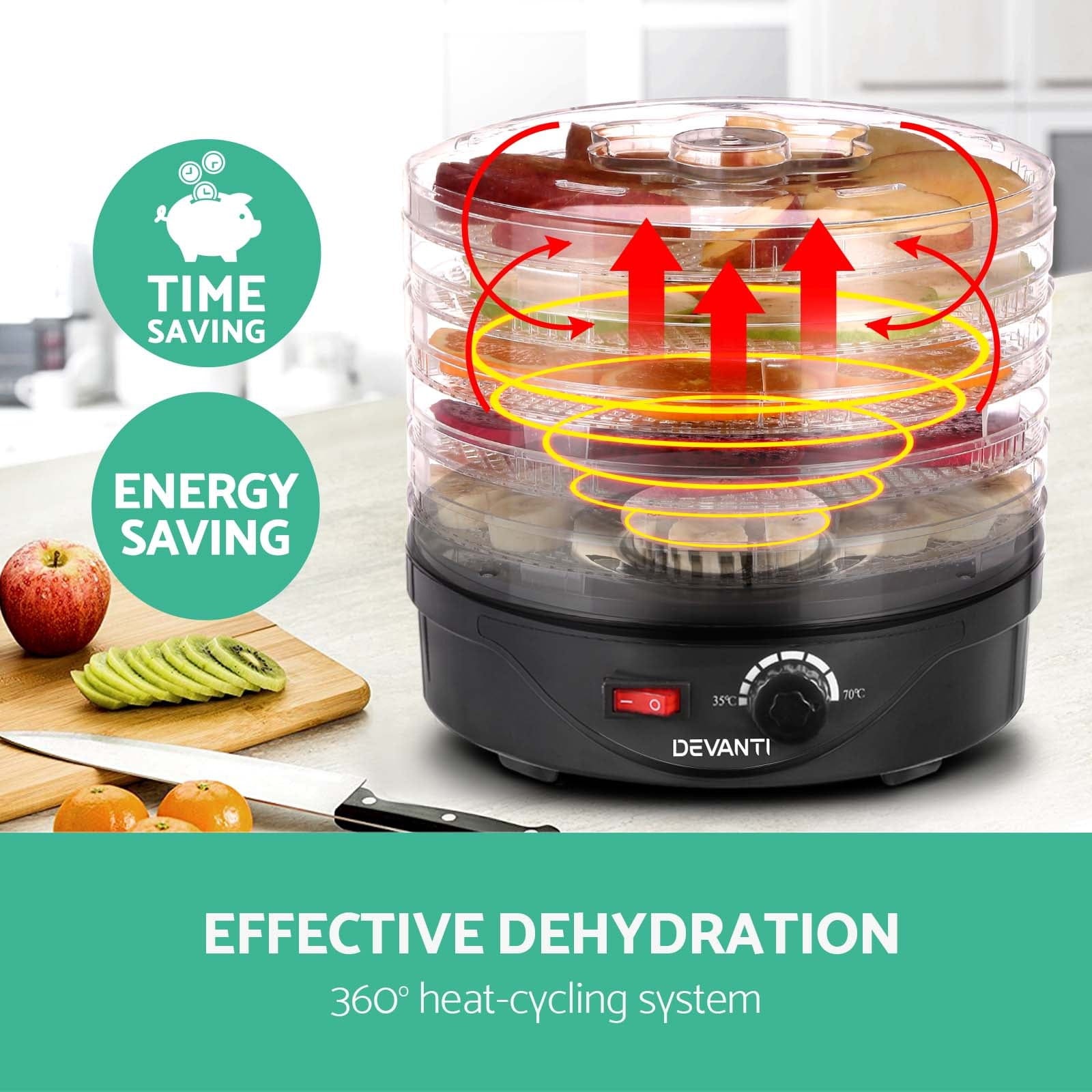 Devanti 5 Trays Food Dehydrator Fruit Dehydrators Pet Beef Jerky Dryer Black - SportZone.co.nz