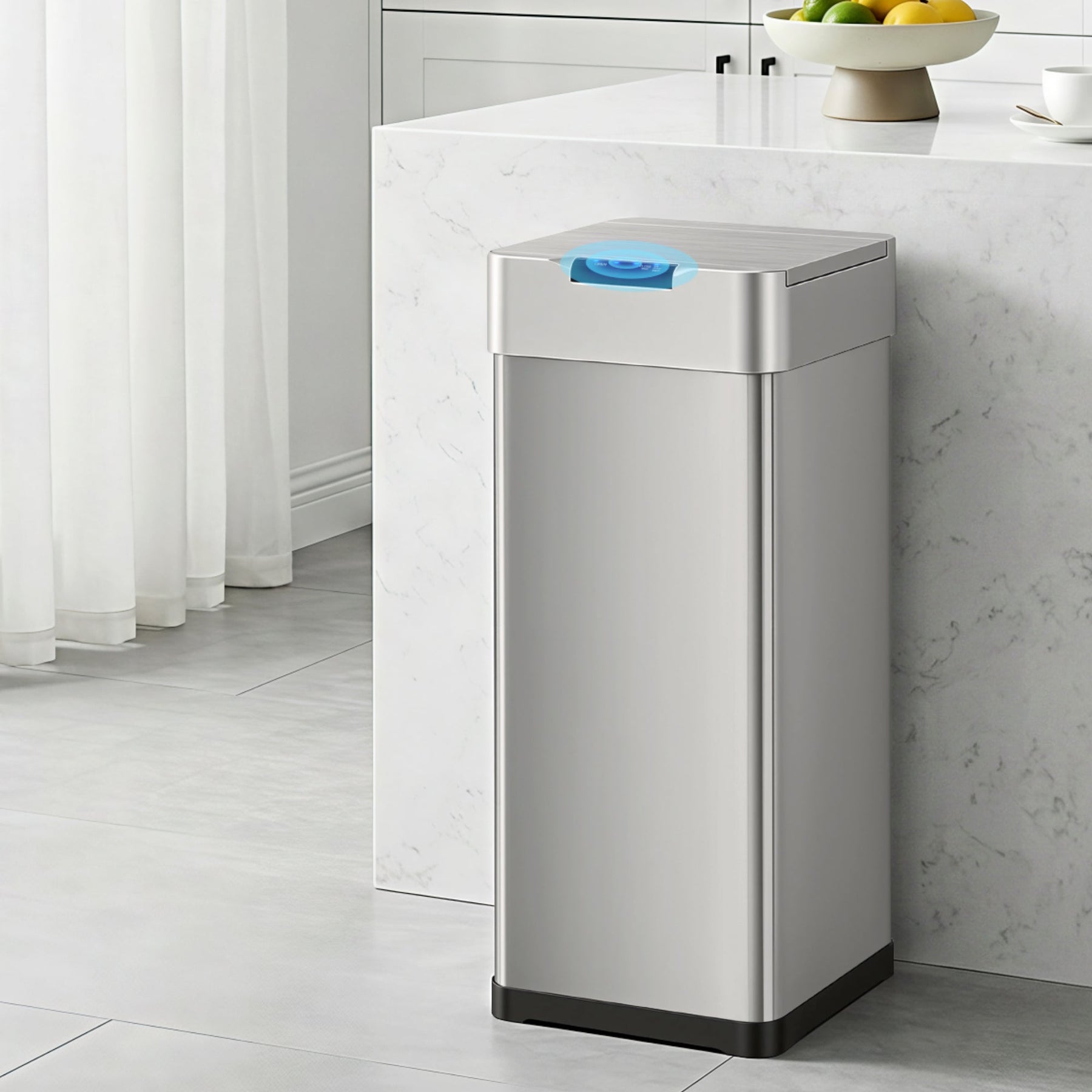 Devanti 50L Motion Sensor Bin Rubbish Bins Kitchen Automatic Trash Can Silver - SportZone.co.nz