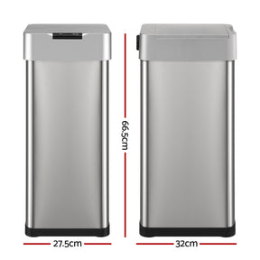 Devanti 50L Motion Sensor Bin Rubbish Bins Kitchen Automatic Trash Can Silver - SportZone.co.nz