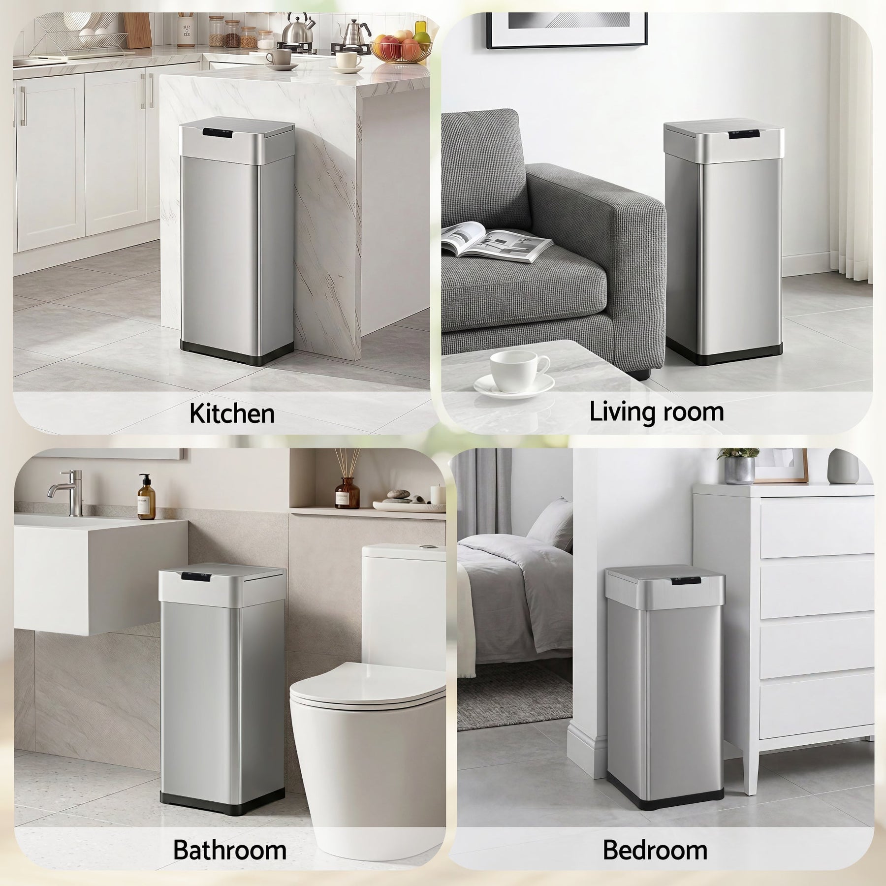 Devanti 50L Motion Sensor Bin Rubbish Bins Kitchen Automatic Trash Can Silver - SportZone.co.nz