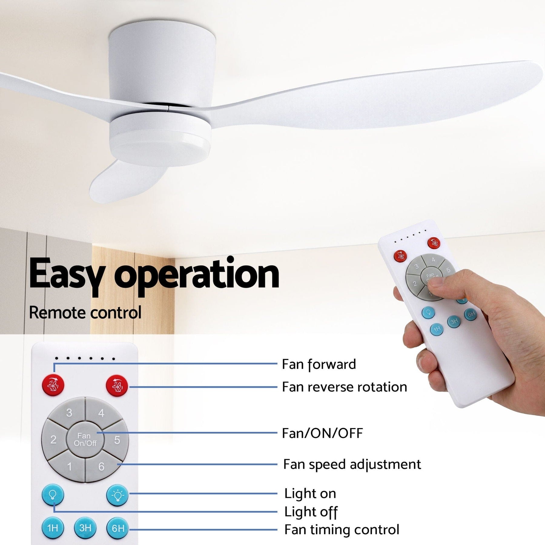 Devanti 52'' Ceiling Fan 3 Blades DC Motor w/Light w/Remote White - SportZone.co.nz