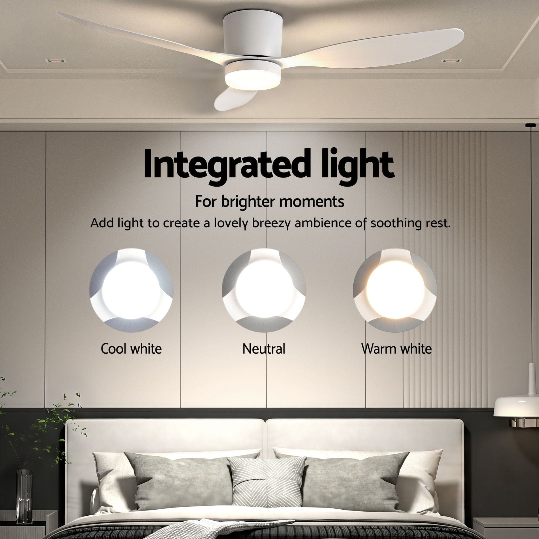 Devanti 52'' Ceiling Fan 3 Blades DC Motor w/Light w/Remote White - SportZone.co.nz