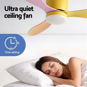 Devanti 52'' Ceiling Fan 3 Blades DC Motor w/Light w/Remote Yellow Pink Orange - SportZone.co.nz