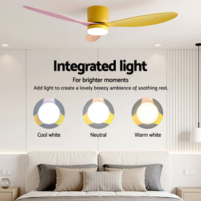 Devanti 52'' Ceiling Fan 3 Blades DC Motor w/Light w/Remote Yellow Pink Orange - SportZone.co.nz