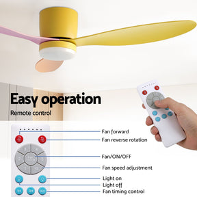 Devanti 52'' Ceiling Fan 3 Blades DC Motor w/Light w/Remote Yellow Pink Orange - SportZone.co.nz