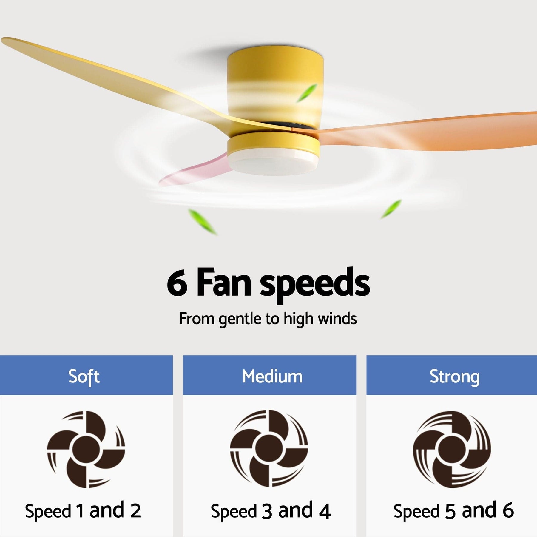 Devanti 52'' Ceiling Fan 3 Blades DC Motor w/Light w/Remote Yellow Pink Orange - SportZone.co.nz