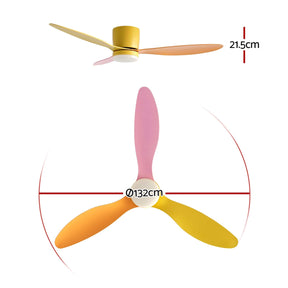 Devanti 52'' Ceiling Fan 3 Blades DC Motor w/Light w/Remote Yellow Pink Orange - SportZone.co.nz
