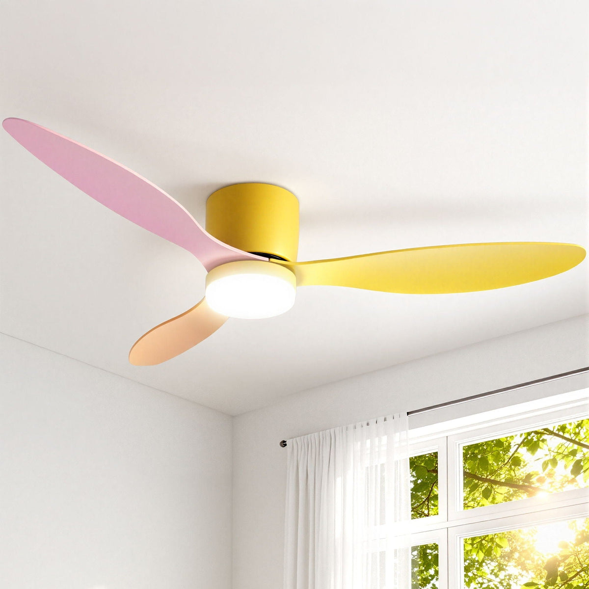 Devanti 52'' Ceiling Fan 3 Blades DC Motor w/Light w/Remote Yellow Pink Orange - SportZone.co.nz