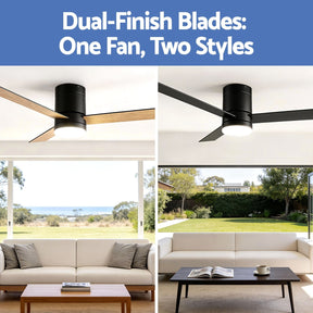 Devanti 52'' Ceiling Fan 3 Blades Double - sided DC Motor w/Light w/Remote Light Wood and bLack - SportZone.co.nz