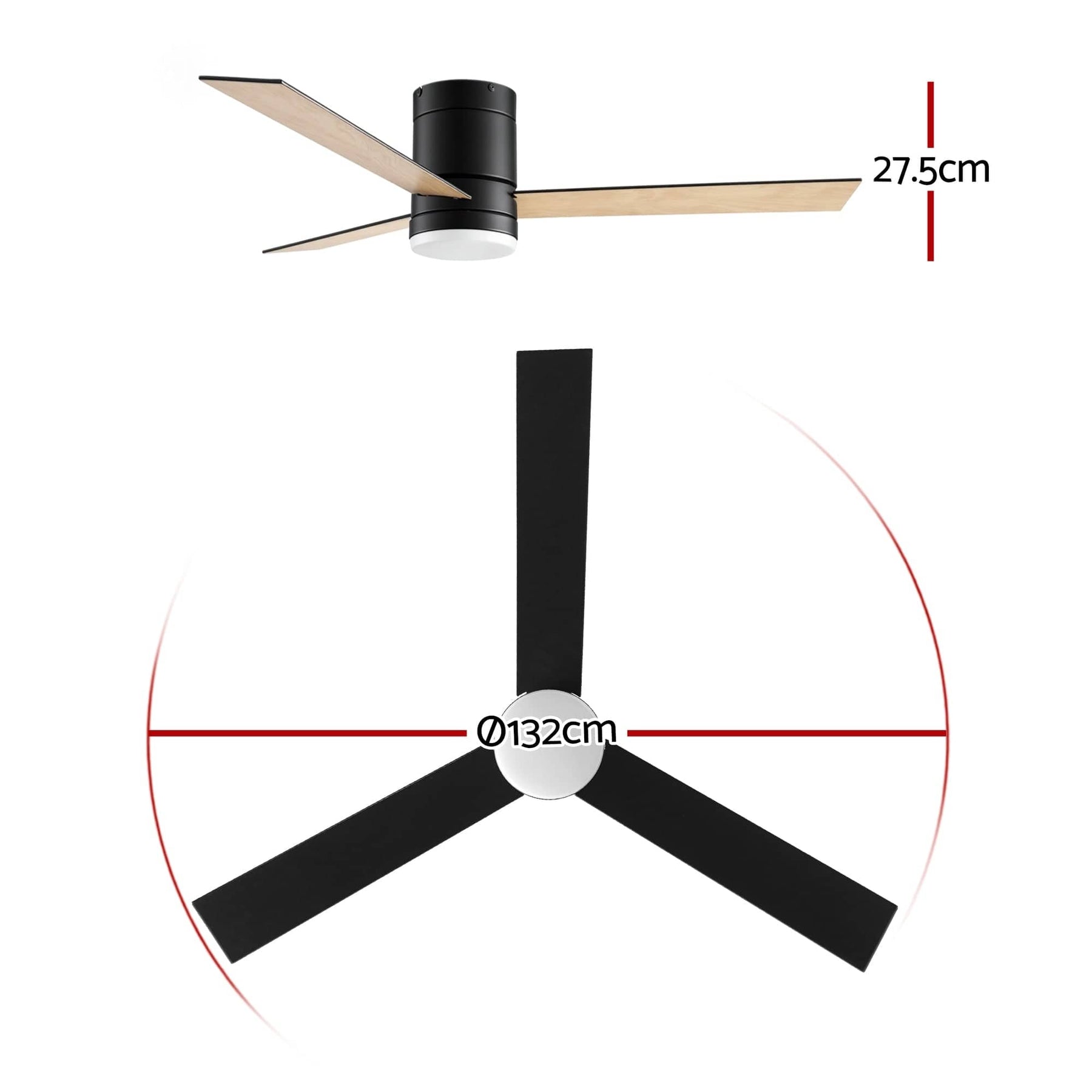Devanti 52'' Ceiling Fan 3 Blades Double - sided DC Motor w/Light w/Remote Light Wood and bLack - SportZone.co.nz