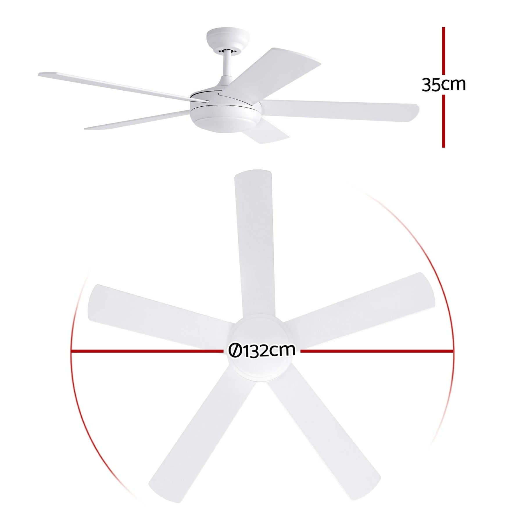 Devanti 52'' Ceiling Fan 5 Blades DC Motor w/Light w/Remote White - SportZone.co.nz