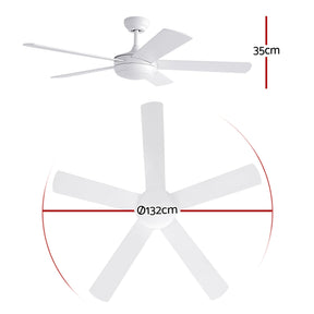 Devanti 52'' Ceiling Fan 5 Blades DC Motor w/Light w/Remote White - SportZone.co.nz