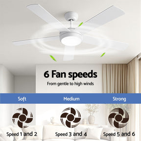 Devanti 52'' Ceiling Fan 5 Blades DC Motor w/Light w/Remote White - SportZone.co.nz