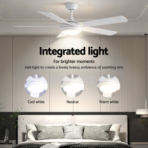 Devanti 52'' Ceiling Fan 5 Blades DC Motor w/Light w/Remote White - SportZone.co.nz