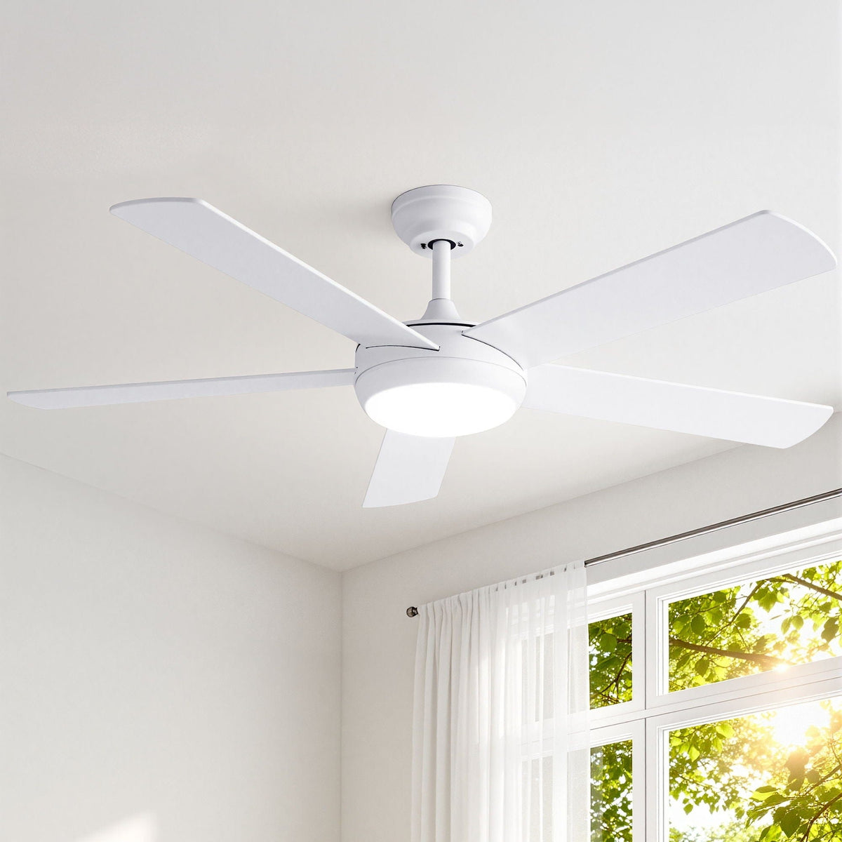 Devanti 52'' Ceiling Fan 5 Blades DC Motor w/Light w/Remote White - SportZone.co.nz