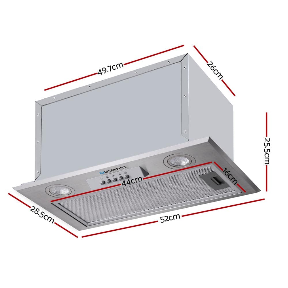 Devanti 520mm Range Hood 52cm Rangehood Stainless Steel - SportZone.co.nz