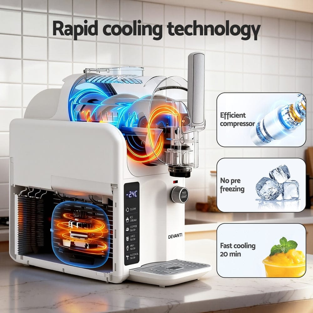 Devanti 5in1 Slushie Machine Ice Cream Maker 2L White - SportZone.co.nz