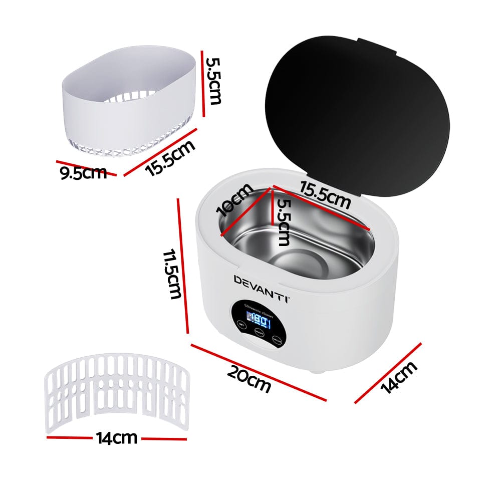 Devanti 600ml Ultrasonic Cleaner Timer Jewellery Glasses Cleaning Machine Degas - SportZone.co.nz