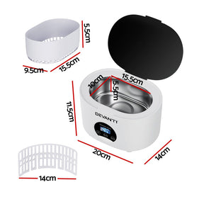 Devanti 600ml Ultrasonic Cleaner Timer Jewellery Glasses Cleaning Machine Degas - SportZone.co.nz