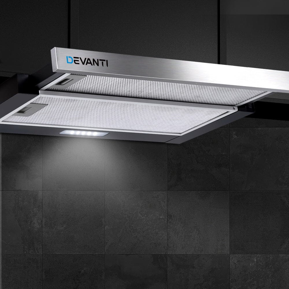Devanti 600mm Range Hood 60cm Slide out Rangehood Stainless Steel - SportZone.co.nz